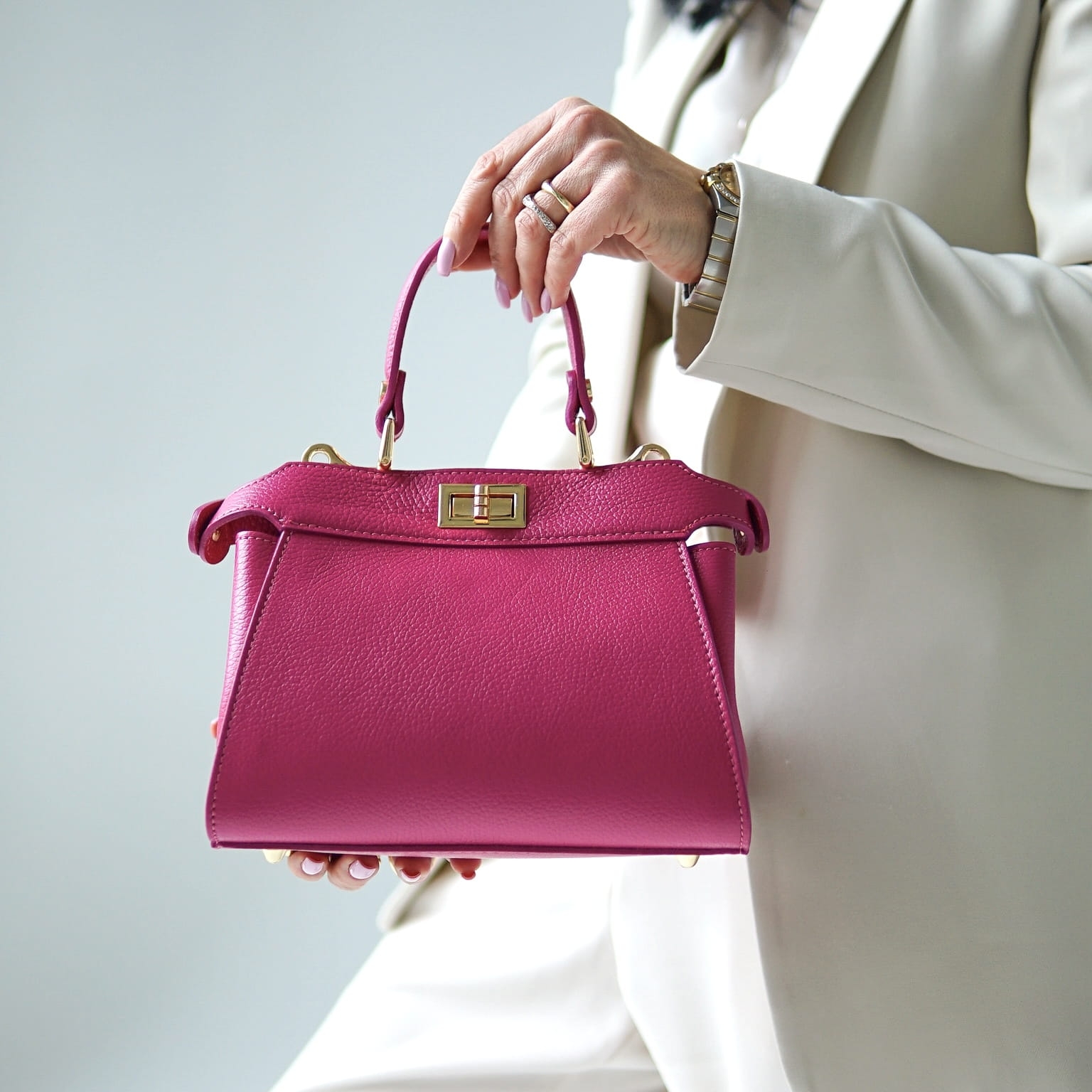 Torebka Damska, licowa skóra Judy Fuksja