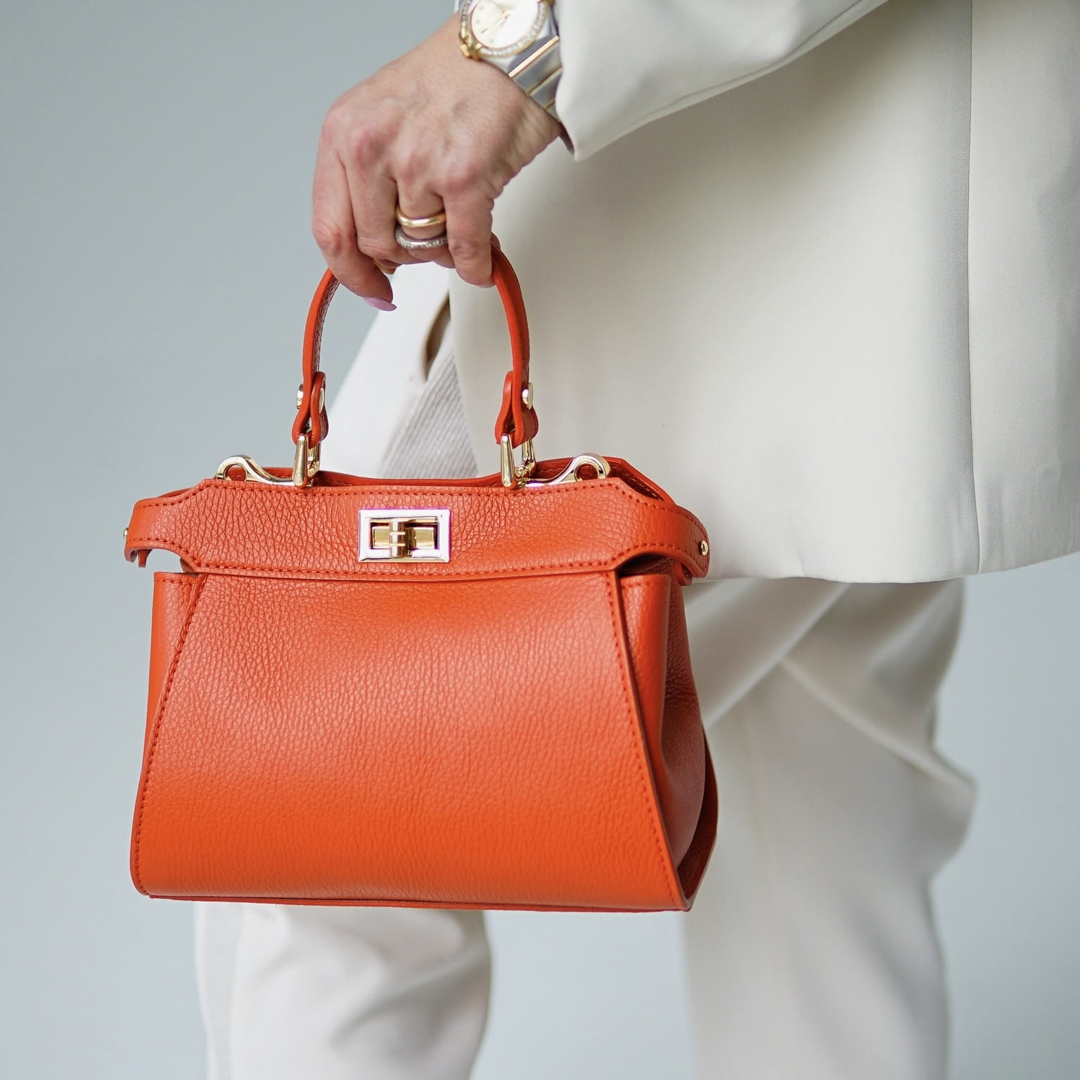 Torebka Damska, licowa skóra Judy Terakotowa