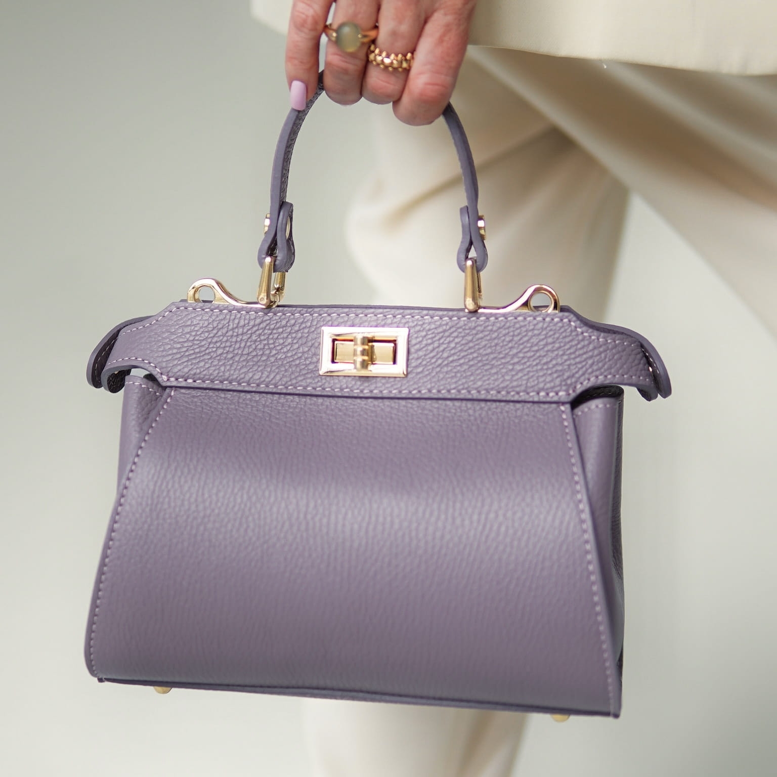 Torebka Damska, licowa skóra Judy Wrzosowa