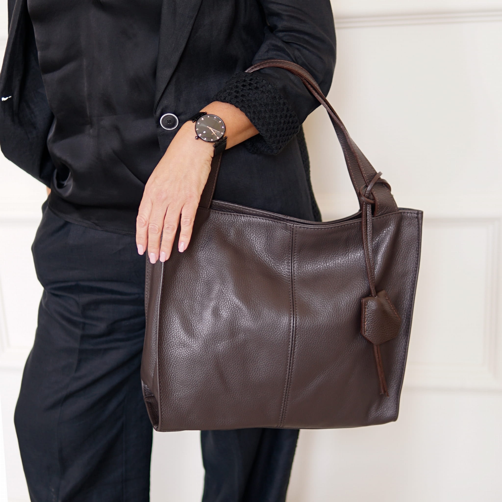 Torebka Damska Shopper, skóra naturalna Elif Espresso 