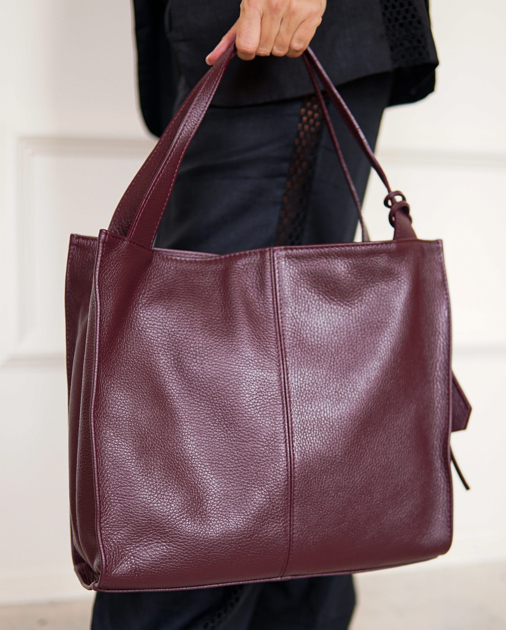 Torebka Damska Shopper, skóra naturalna Elif Bordowa