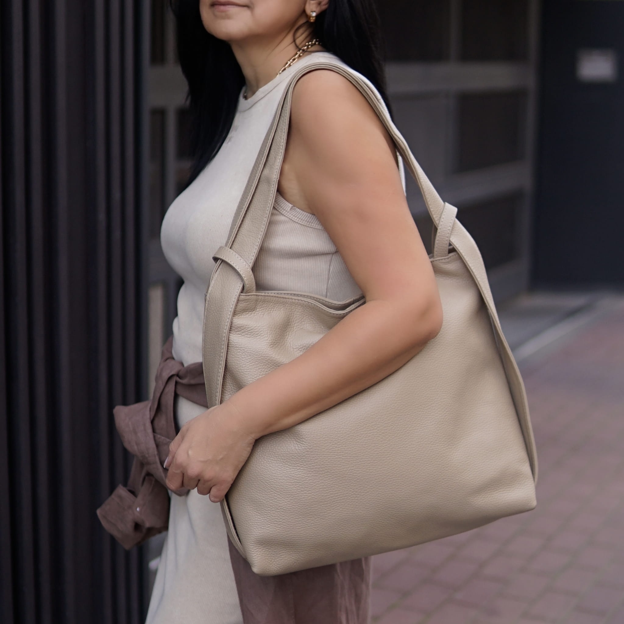 Torebka Damska Shopper, skóra naturalna Buona Beżowa