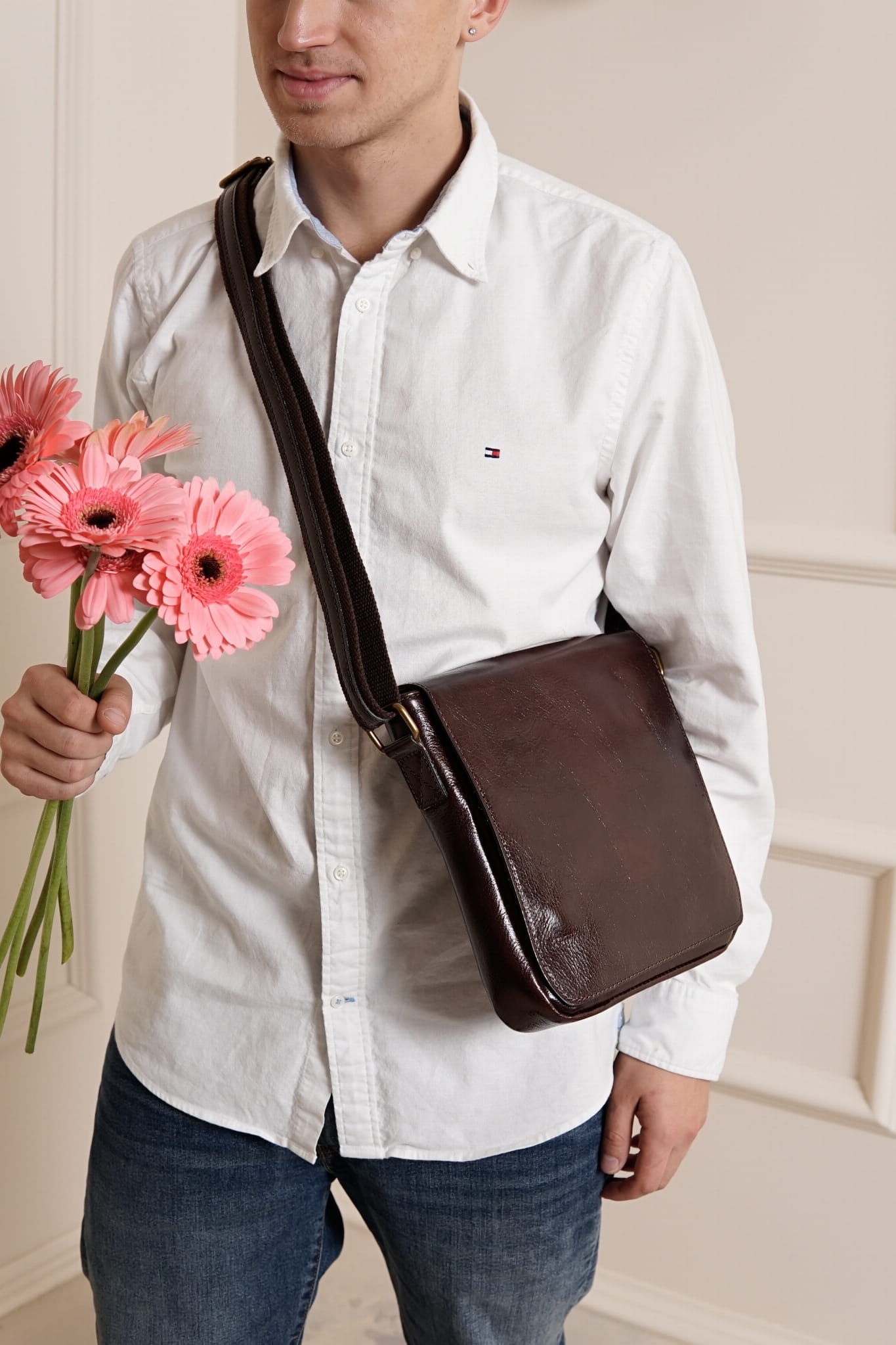 Torba męska z naturalnej skóry Mauro-M - Brązowa, Włoska Elegancja