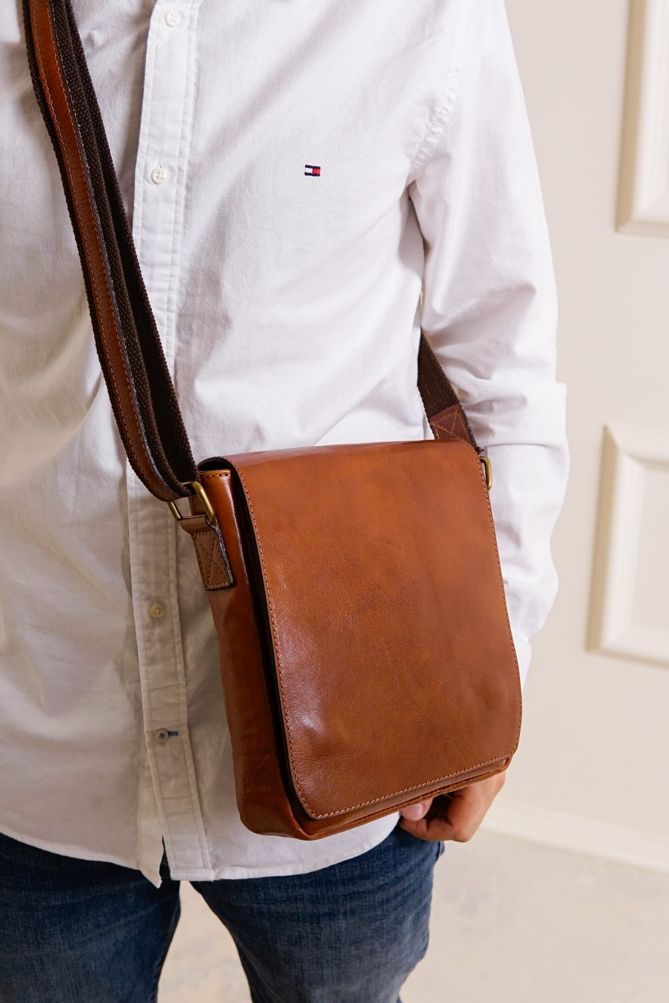 Torba męska Mauro-M z naturalnej skóry w kolorze rudym