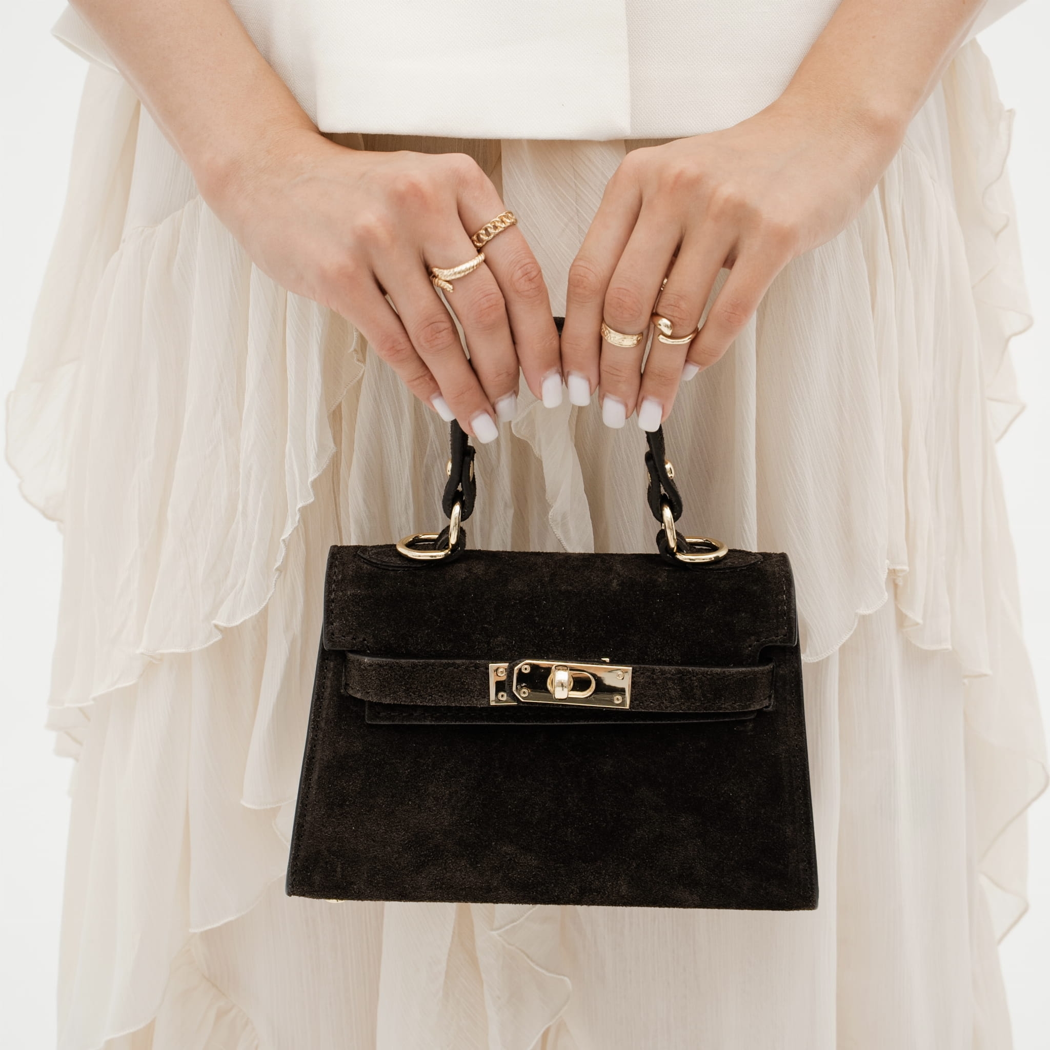 Torebka Damska Kuferek skóra zamszowa Emily Espresso (zamsz) złoto