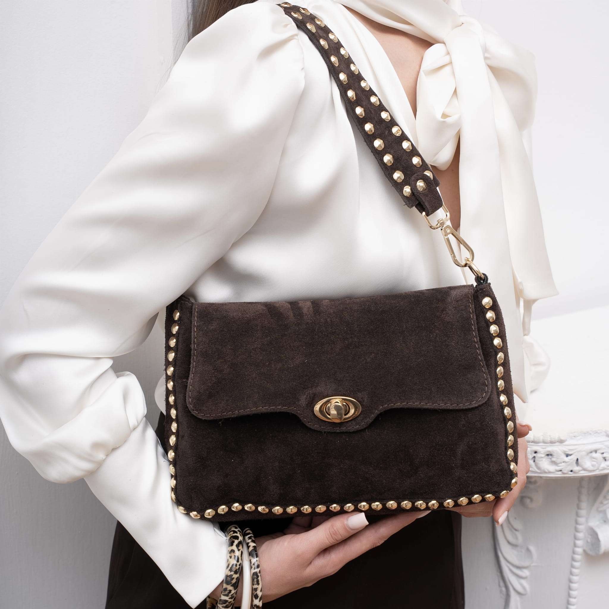 Torebka zamszowa damska Marella w odcieniu espresso (zamsz)