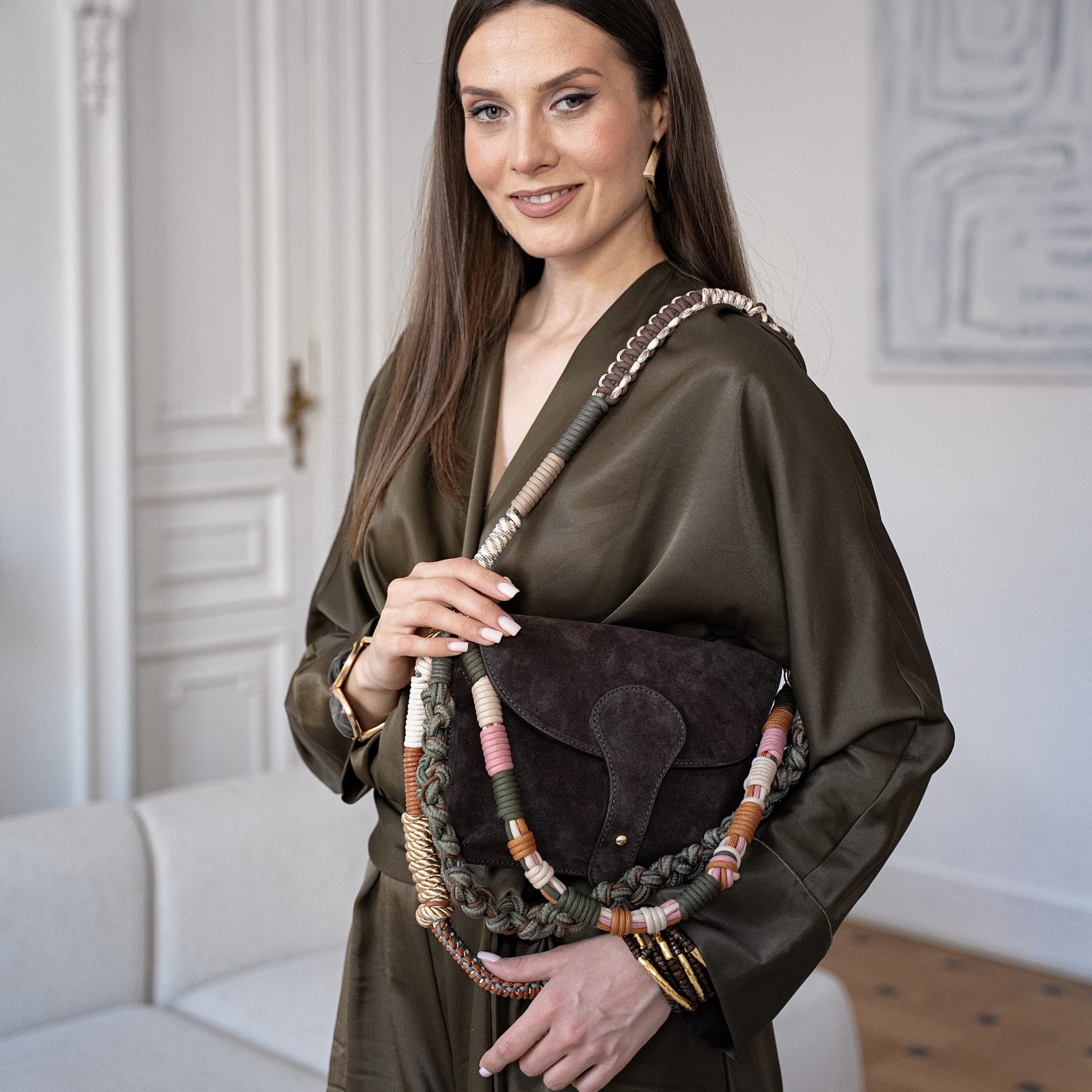 Pleciony pasok NORA w kolorze Beż brązowy