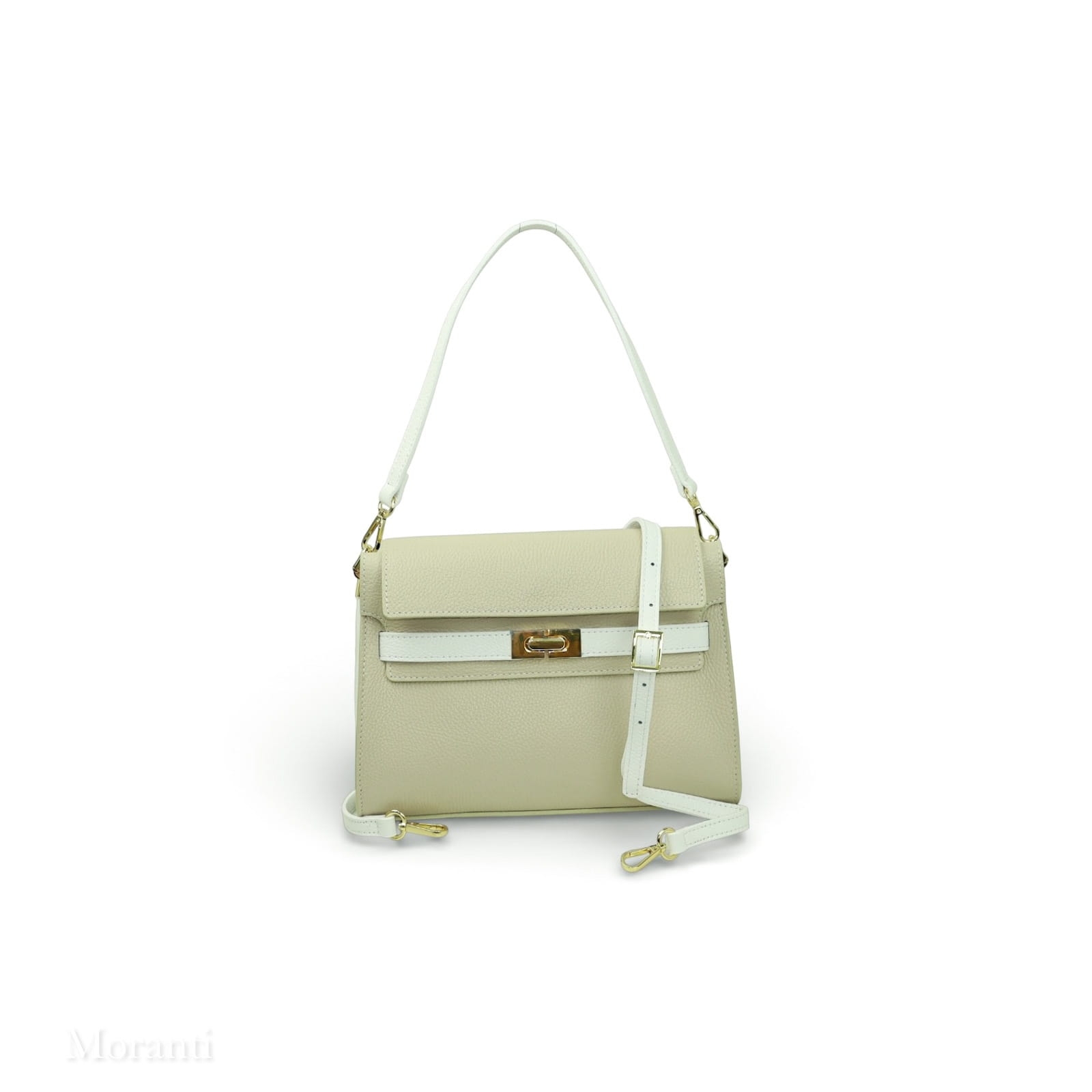 Torebka Kuferek skóra naturalna Mira Beżowy-Biała (skórzana)