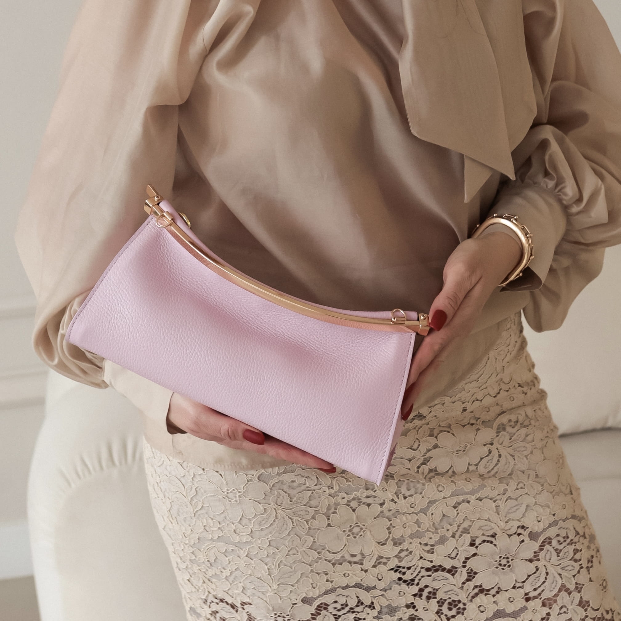 Torebka Damska Listonoszka Skórzana Delina MINI Różowa